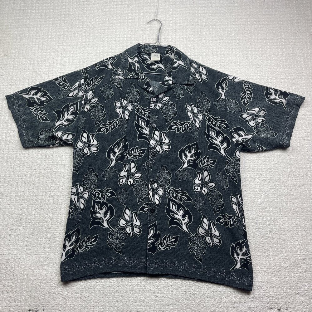 Y2K 725 Originals Mens L Hawaiian Tribal Print Button up Shirt Grey / Black